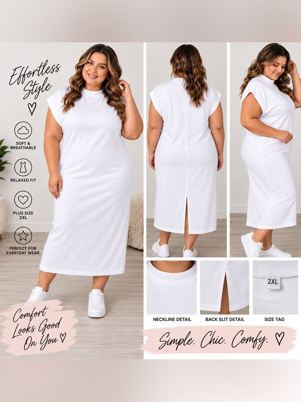 Everyday White Midi T-Shirt Dress - Casual Comfort